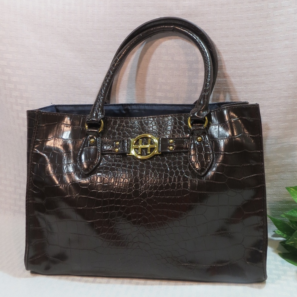 Tommy Hilfiger Brown Crocodile Shoulder Bag